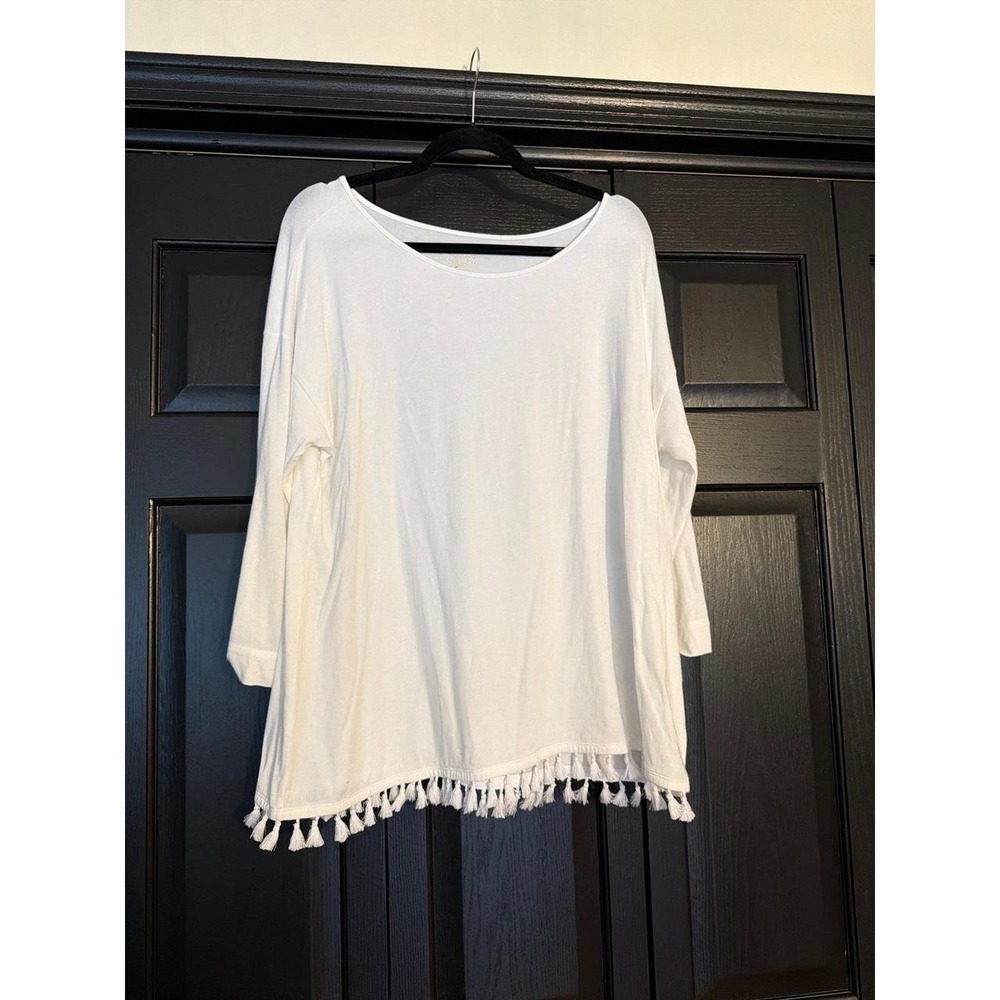 Lilly Pulitzer Women´s Tassel Top 3/4 Sleeve Cotton Blend Ivory Sz XL